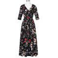 Kate Kasin Sexy patrón floral de la mitad de la manga del V-cuello botón Placket Maxi vestido dividido KK000652-1